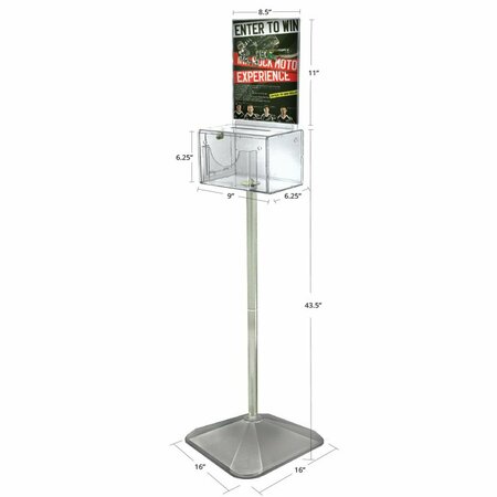 AZAR DISPLAYS Large Lottery Box with Pocket, Lock and Keys on Pedestal. Color: Clear 206305